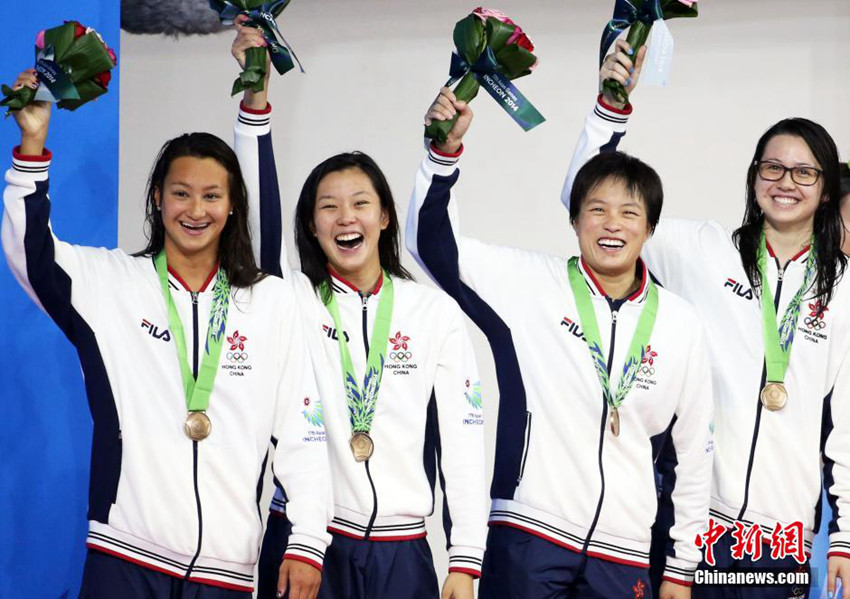 아시안게임 女 자유형 4*100M, 중국홍콩팀 동메달 획득