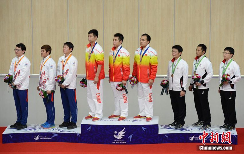 인천아시안, 中 사격 남50M 소총3자세 단체전 金