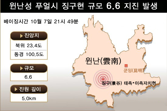 리커창, 윈난 지진복구 지시 “사상자 감소에 총력”