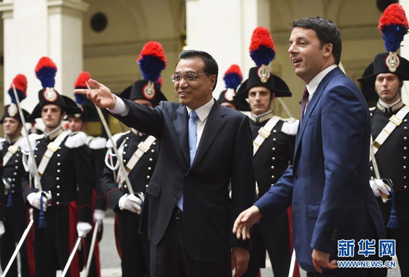 리커창, 이탈리아 총리가 마련한 환영식에 참석