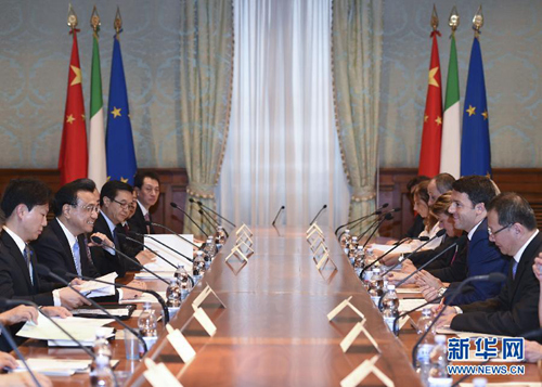 리커창-이탈리아 총리 “첨단제조업 등 협력 확대”