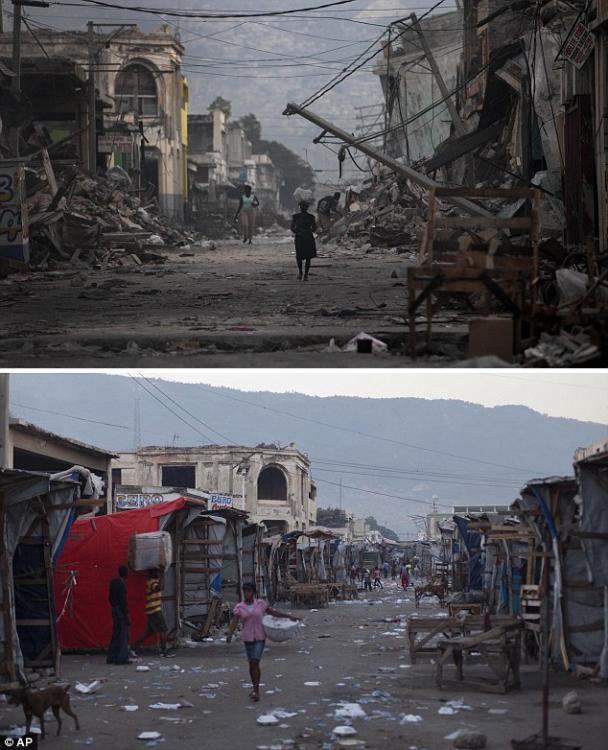 아이티 지진 5주기 지진 전후 비교, 복구작업 더뎌