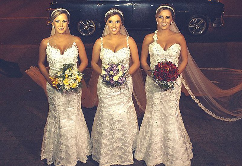브라질 세쌍둥이 자매 합동 결혼식, 신부 헷갈릴까 걱정