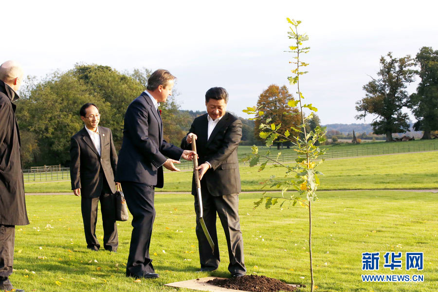 시진핑 주석, 캐머런 영국 총리와 우정의 나무 식수 