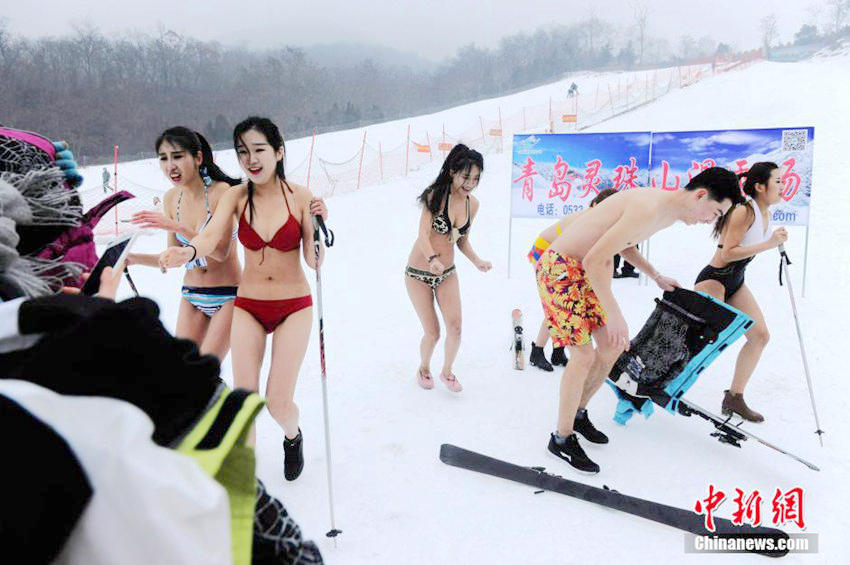 칭다오 스키장, 영하 10℃ 추위 이긴 모델의 아름다움