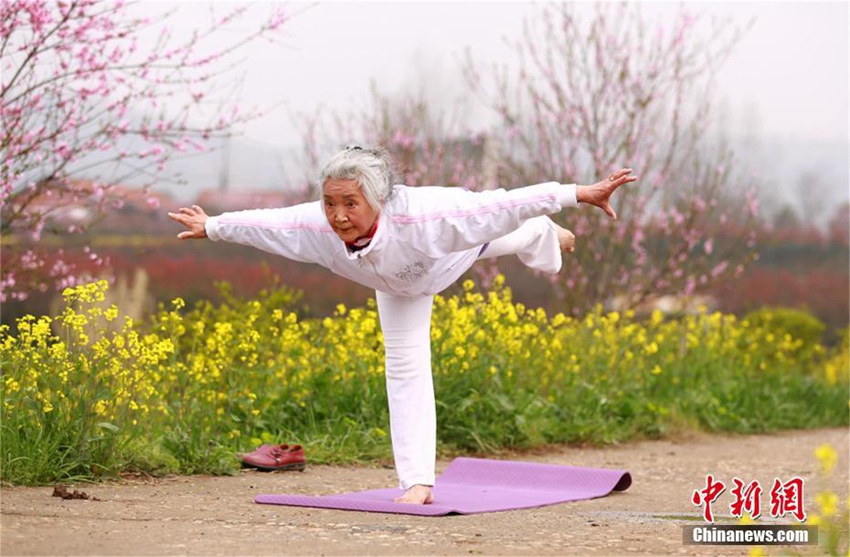 후베이 75세 노인의 ‘요가 사랑’, 다리 찢기는 기본!