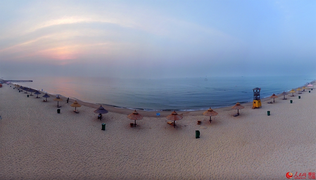 中 허베이 친황다오, 항공촬영으로 본 ‘위다오섬’의 아름다운 일출
