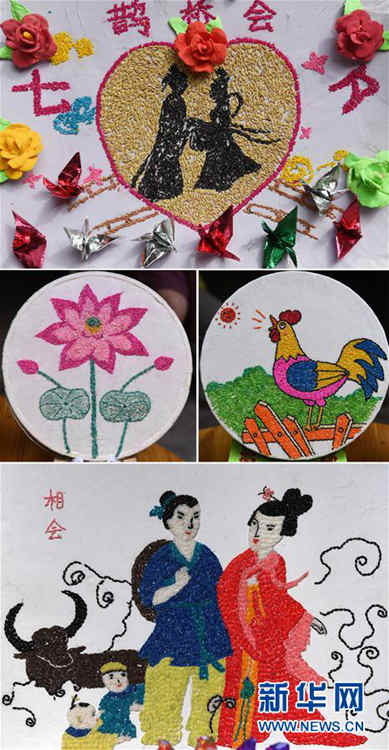중국 난닝, ‘쌀과 곡식으로 완성한 그림’으로 칠석 맞이하는 이색 풍경 펼쳐져