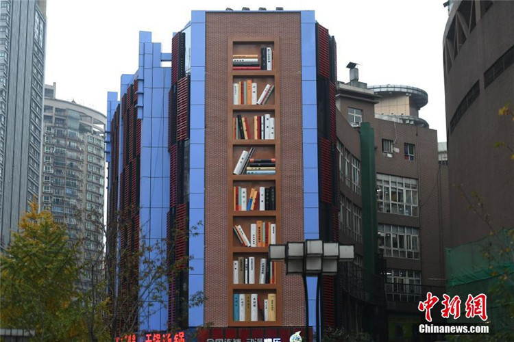 ‘책꽂이’로 꾸며진 충칭 모 건축물 외벽, 2m 크기 책 60권 수록