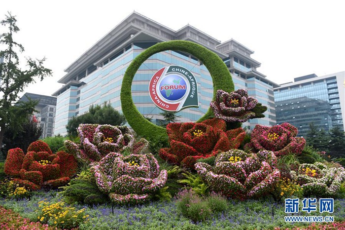 8월 28일 촬영한 베이징 시단(西單)의 온갖 꽃들이 만발한 화단 [촬영: 신화사 뤄샤오광(羅曉光) 기자]