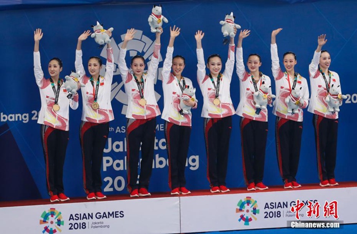 중국팀, 아시아게임 ‘수영의 꽃’ 싱크로나이즈 金메달 획득