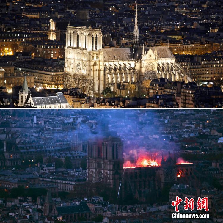 화재 전후로 촬영한 노트르담 대성당 야경 비교 사진