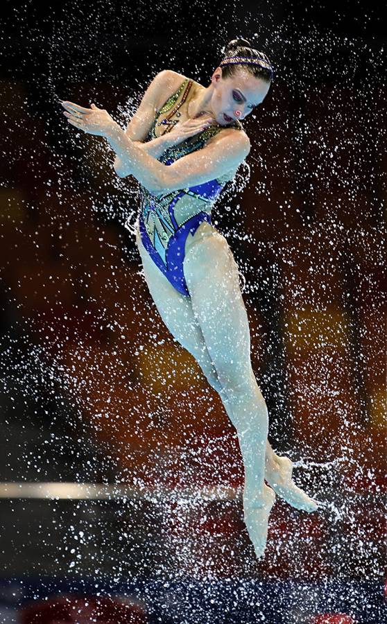 7월 18일 2019 광주 세계수영선수권대회 아티스틱 스위밍 팀 프리 루틴 예선에 참가한 러시아 선수들이 경기를 하고 있다. [사진 출처: 신화사]