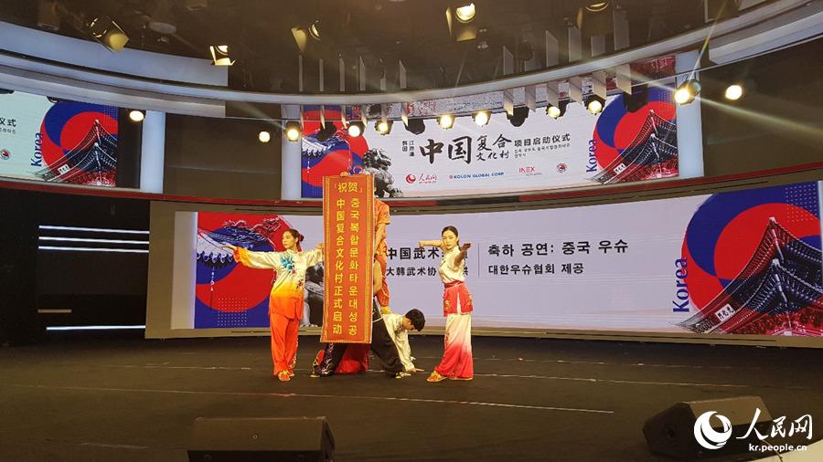 한국 국가대표 우슈단이 축하공연을 하고 있다. 