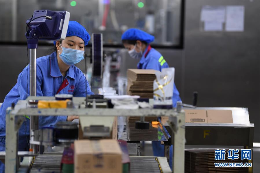 지난 13일 안후이성 페이시현 쯔펑진 생산공장 생산 라인에서 직원들이 분주히 일하고 있다.  [사진 출처: 신화망]