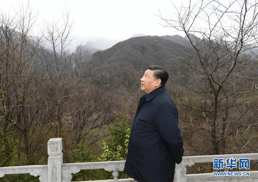 시진핑이 상뤄시 자수이현의 친링 뉴베이량 국가급 자연보호구역에서 친링 생태 보호 상황을 시찰하고 있다. [사진 출처: 신화망]