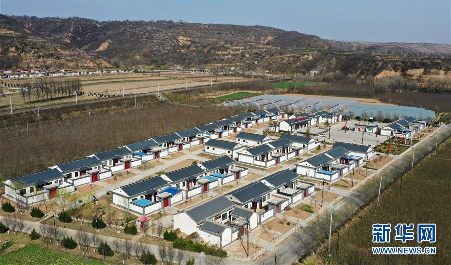 간쑤성 핑량시 징촨현 징밍향 바이자촌이 건설한 생태향촌 관광지 [3월 19일 드론 촬영/사진 출처: 신화망]