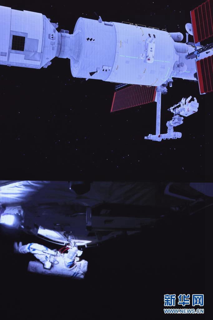중국 우주인 2명의 선외 작업 장면 [7월 4일 촬영/사진 출처: 신화망]