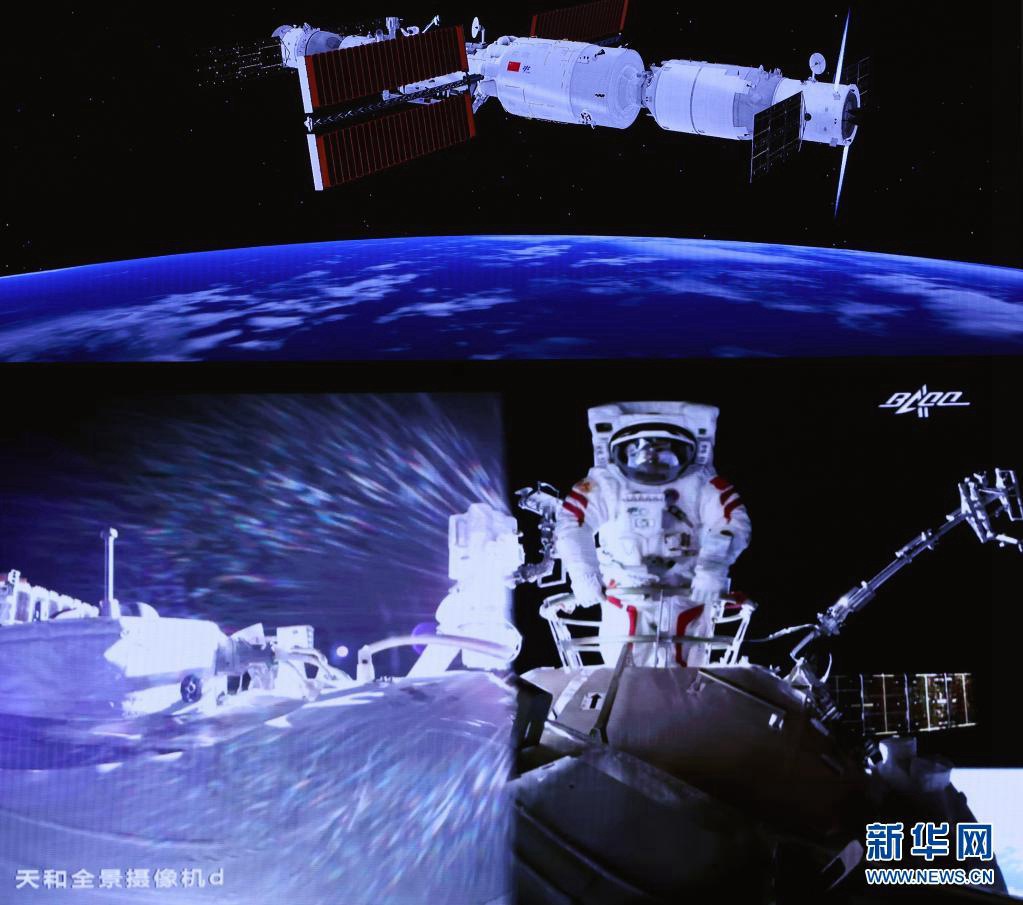 우주인 류보밍의 선외 작업 장면 [7월 4일 촬영/사진 출처: 신화망]