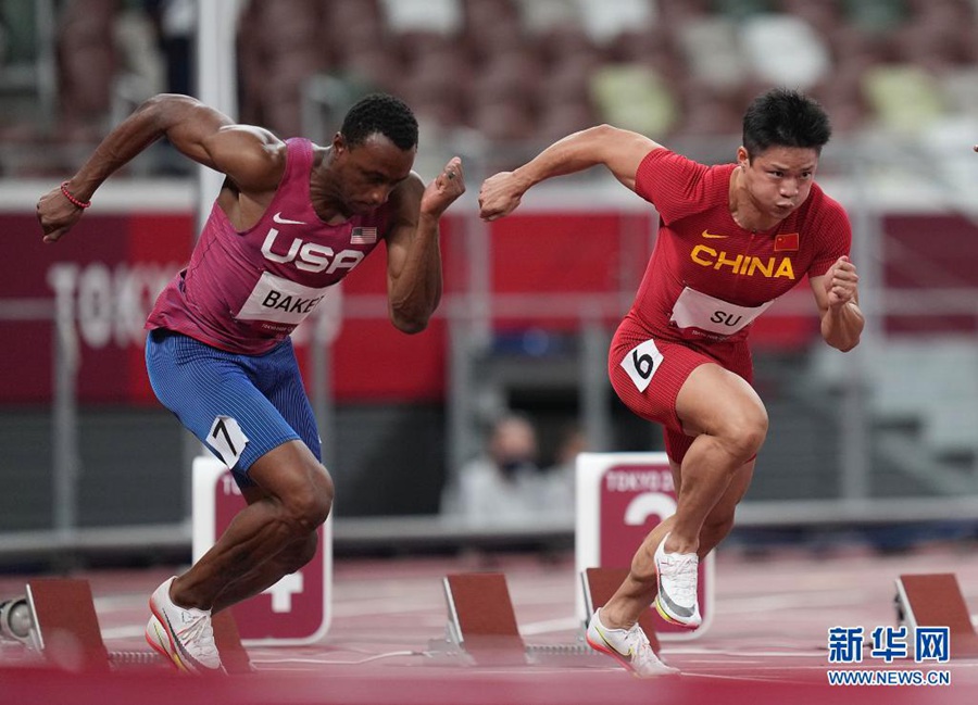 8월 1일, 중국의 쑤빙톈(蘇炳添) 선수가 도쿄올림픽 육상 남자 100m 결승에 출전했다. [사진 출처: 신화망]