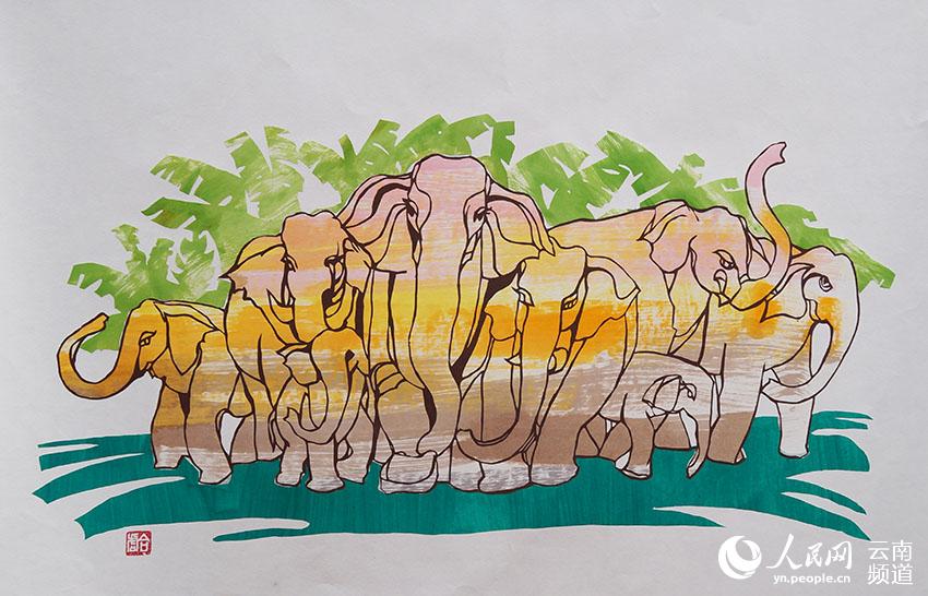 윈난 전지 공예가, 생동감 넘치는 북상 아시아코끼리 작품 선보여