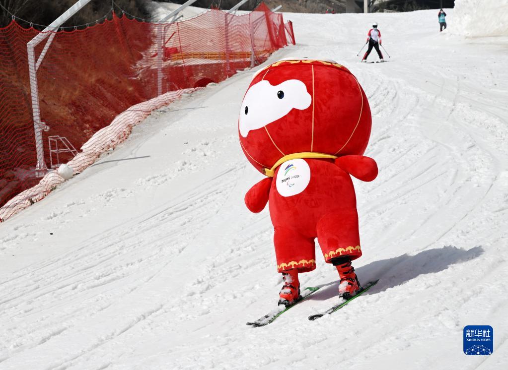 ‘쉐룽룽’이 옌칭(延慶) 국립알파인스키센터에서 스키를 타고 있다. [3월 10일 촬영/사진 출처: 신화사]