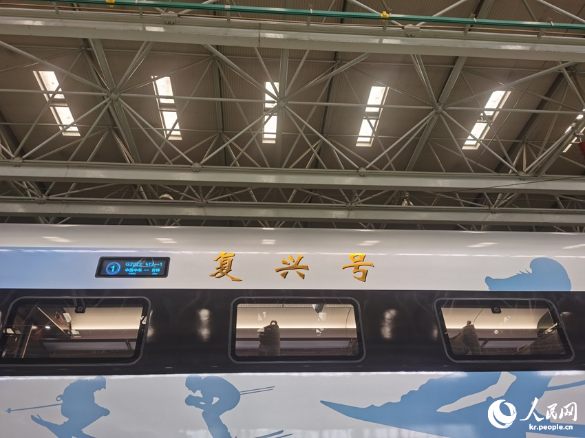 ‘동계스포츠’를 테마로 한 징장[京張: 베이징-장자커우(張家口)] 동계올림픽 고속열차 [6월 12일 촬영/사진 출처: 인민망]