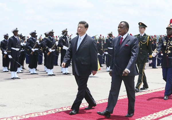 2013년 3월 29일, 시진핑 국가주석이 브라자빌에 도착해 콩고공화국 국빈 방문을 시작했다. [사진 출처: 신화사]