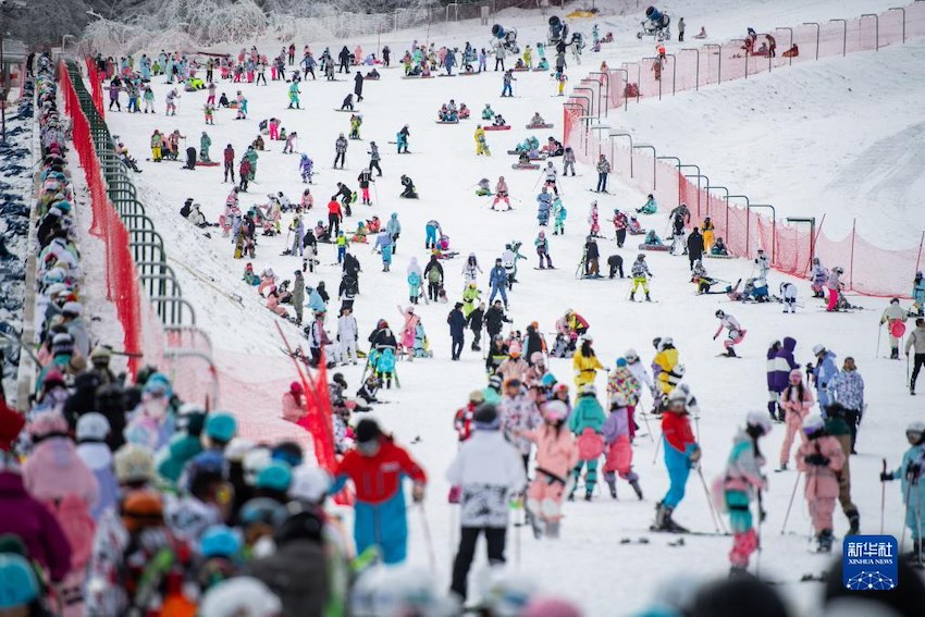 스키 애호가들이 선눙자 국제스키장에서 스키를 즐긴다. [12월 17일 촬영/사진 출처: 신화사]