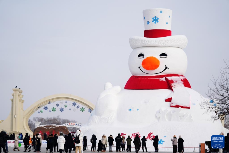 1월 1일, 하얼빈 타이양다오 눈박람회장을 찾은 관광객들