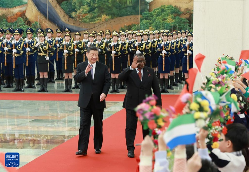 회담에 앞서 시진핑 주석과 비오 대통령이 인민대회당 북쪽 홀에서 열린 환영식에 참석하고 있다.