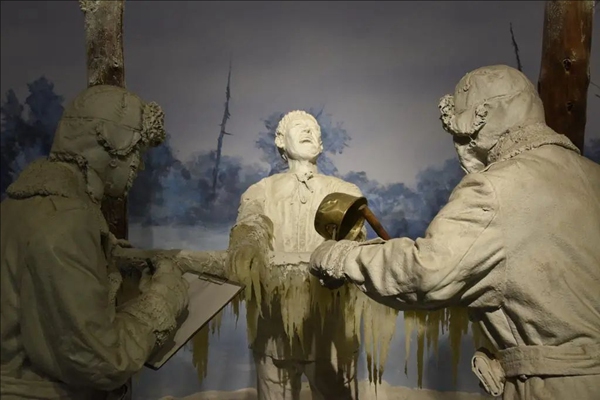 중국 침략 일본군 제731부대 만행 증거 전시관에 전시된 동상 실험 현장