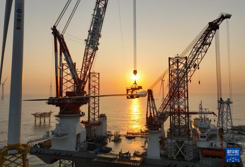 20MW 풍력 발전기 블레이드 조립 작업 현장 [1월 13일 드론 촬영/사진 출처: 신화사]