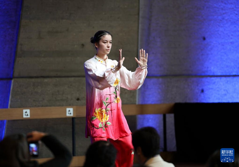 태극권 수련자가 행사에서 태극권을 시연하고 있다. [3월 18일 촬영/사진 출처: 신화사]